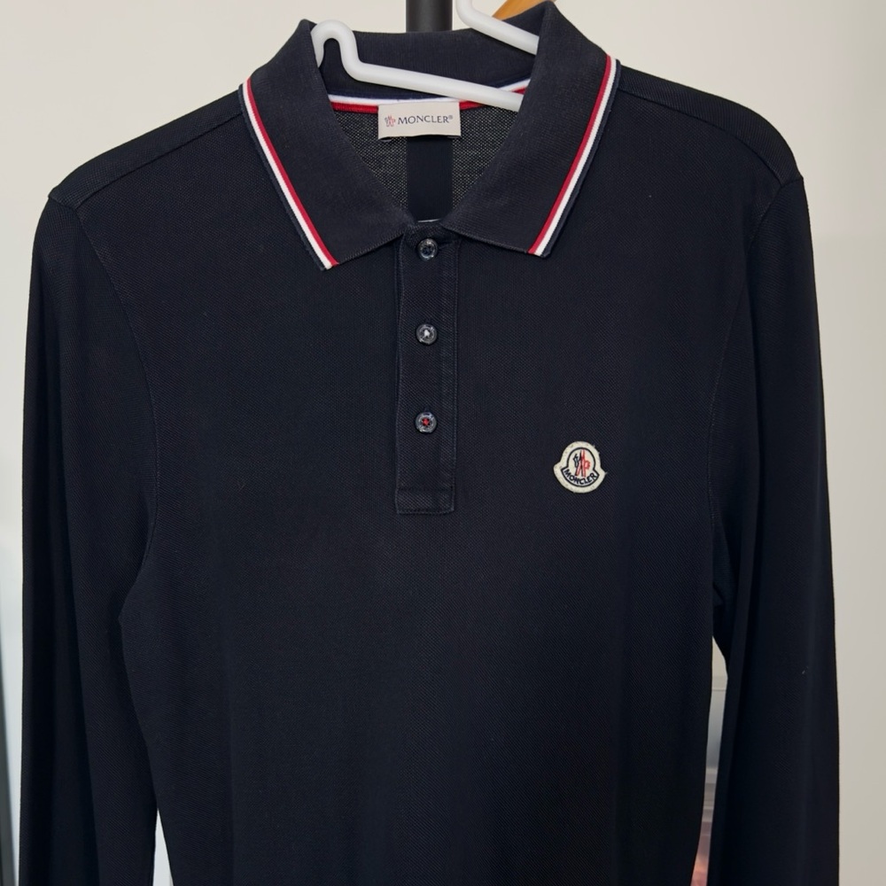 Moncler Maglia Polo Navy Tricolor Trim LS M - Picture 6 of 12